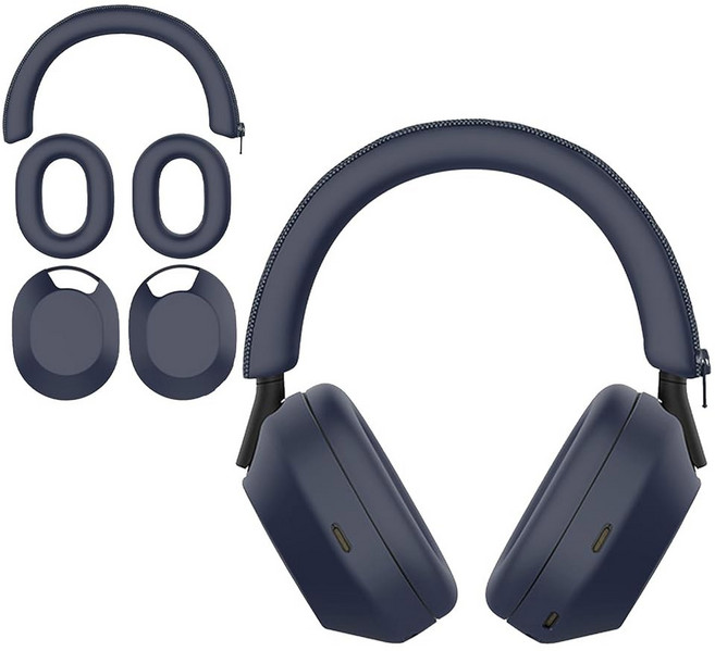 Aiivioll WH 1000XM5 3세트 케이스 커버 소니 WH-1000XM5 헤드폰용 이어패드/이어 커버/헤드밴드/헤드밴드 쿠션 프로텍터 땀 방지 부드러운 실리콘 헤드, Blue