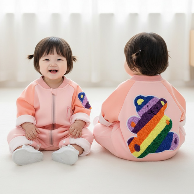 몽실이 무지개곰 집업우주복 유아용 아기 외출복 돌선물 백일선물