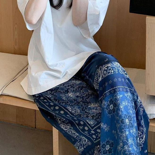 Qurora 圖騰印花休閒闊腿褲女