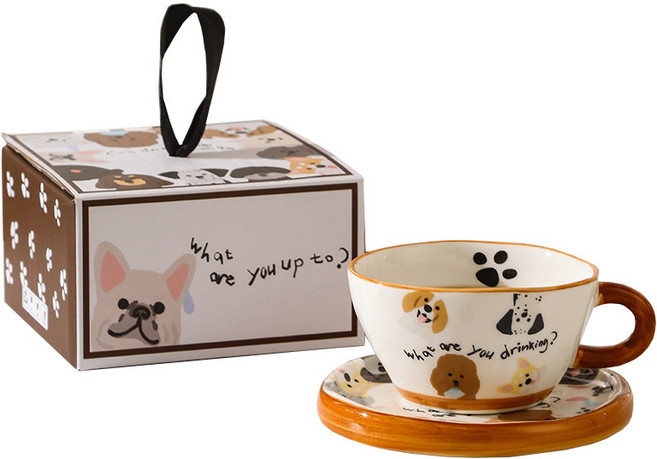 메블르 펫 찻잔 세트 도자기 커피잔 컵+받침+선물박스 포장, 1세트