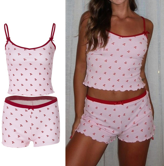 러브 체리 코튼 슬립 캐미솔세트 편한잠옷 섹시한 속옷 남친 홈데이트