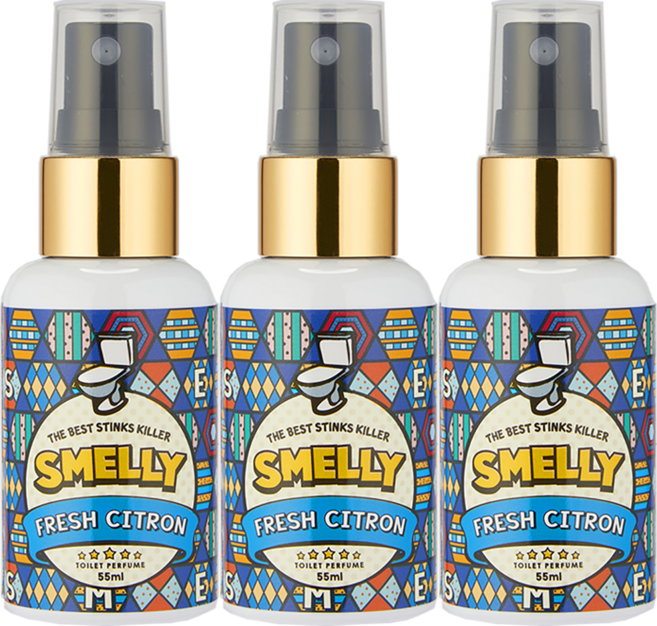 스멜리(SMELLY) 화장실용 탈취제 방향제 토일렛퍼퓸 프레쉬시트론 55ml, 3개