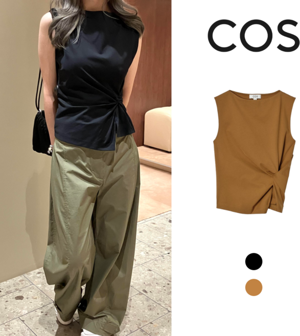 COS 여성 민소매 트위스트 디테일 블랙 탑