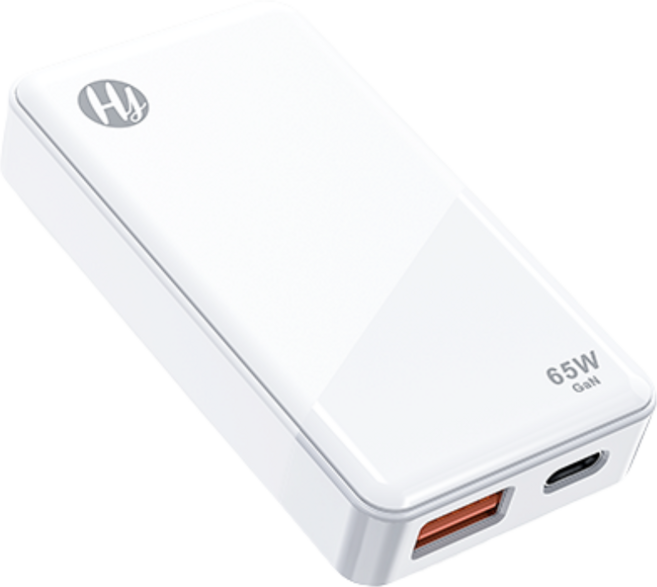 HY GaN超薄充電器 65W (USB-A USB-C) 快速充電頭, 白色, 1個
