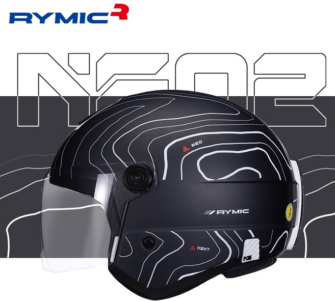 RYMIC NE02 半罩式安全帽 3C認證 可拆洗內襯, 消光黑色紋理,L(57-58)CM（標配透明鏡片）