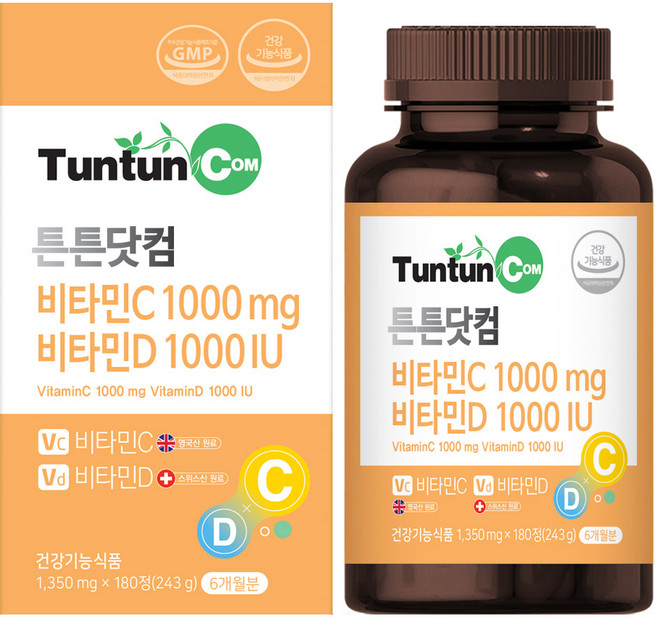 튼튼닷컴 비타민C 1000mg 비타민D 1000IU [6개월분], 1개, 243g