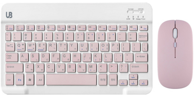 UB BK1 블루투스 무선 키보드+마우스 세트, 텐키리스, 핑크 미디움, 비케이원