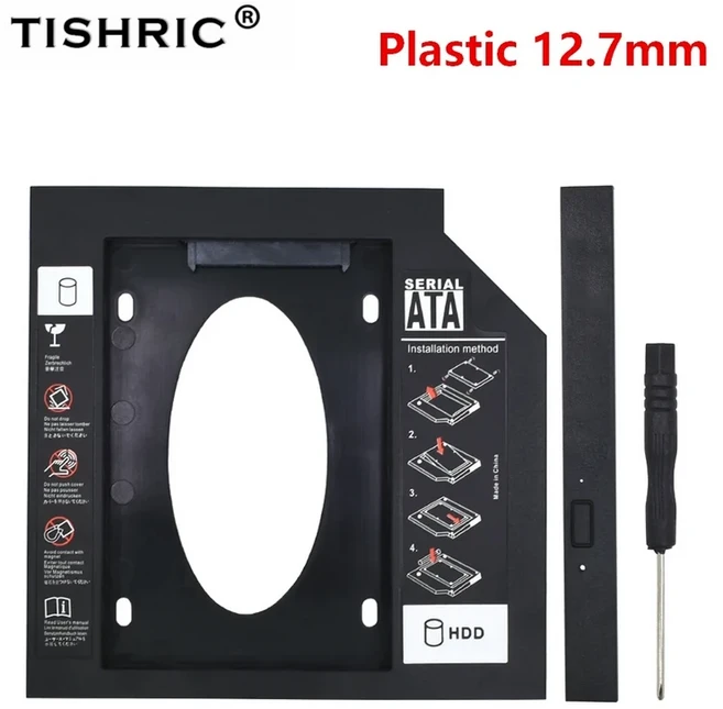 TISHRIC 2nd Hdd 캐디 SSD SATA 3.0 하드 디스크 인클로저 optibay 2.5 "어댑터 노트북 CD DVD 광학 베이, 02 Plastic 12.7mm, 01 China Mainland