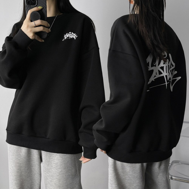 LR 기모선택 국산 오버핏 그래피티 프린팅 맨투맨 티셔츠 빅사이즈 남녀공용