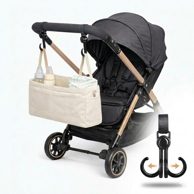 유모차 기저귀 가방걸이 벨크로 찍찍이 다용도 후크고리 2p 세트, 2개, 블랙