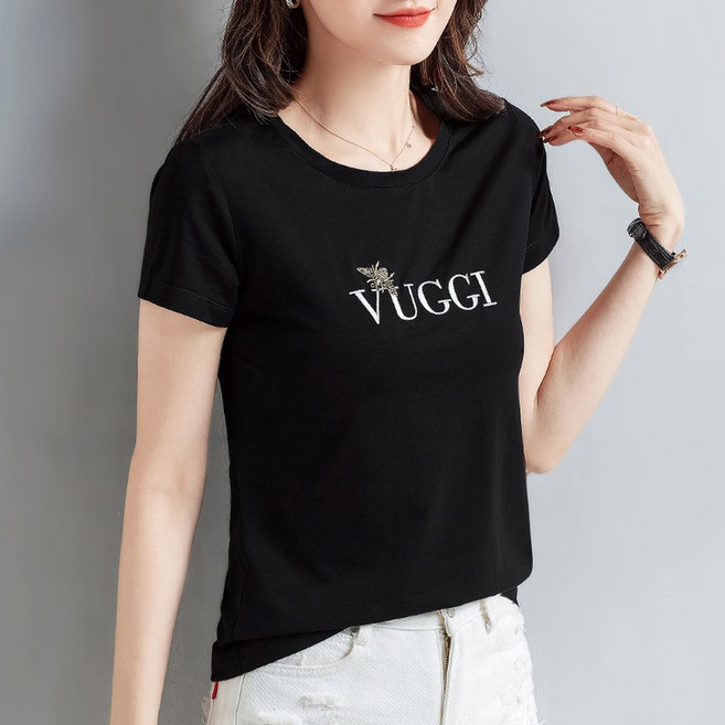 2022 년 새 여름 한국 티셔츠 여성 짧은 소매 느슨한 간단한 반소매 패션 자수 재킷