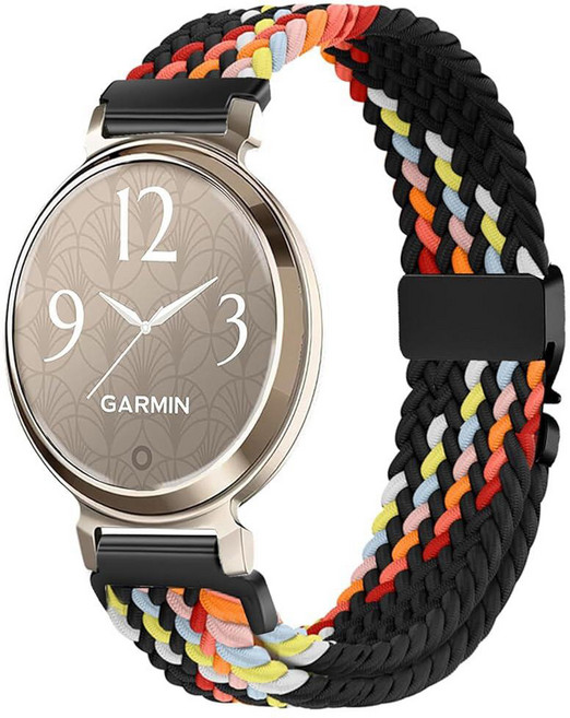 Issinlky Garmin Lily 2와 호환되는 나일론 브레이드 밴드 여성용 14MM 교체용 탄성 스트랩, 새로운 래디언트 레인보우