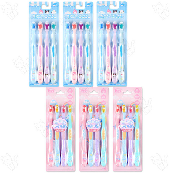 산리오 더블 논슬립 컬러 칫솔 4p+몰랑 어린이 칫솔 4p, 3세트, 8개입, 산리오 칫솔+몰랑 칫솔