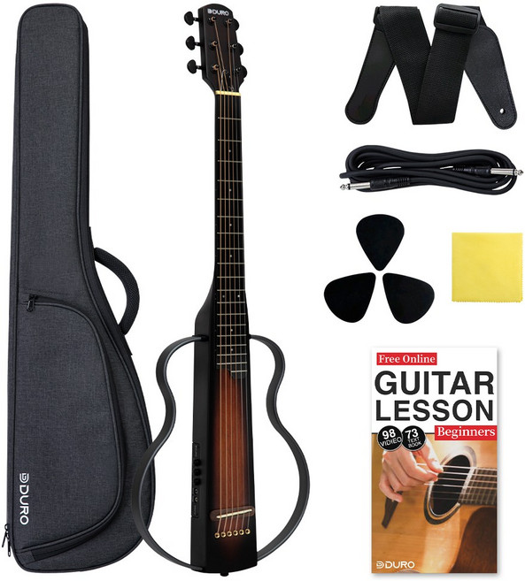 듀로 DSG10 사일런트기타 어쿠스틱 입문용 통기타 입문 휴대용 여행용 미니기타, 썬버스트