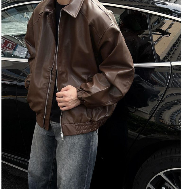 봄 가을 남성 빈티지 가죽 자켓 바람막이 항공자켓 캐주얼 트레치코트 프리미엄 재킷 ZZQ