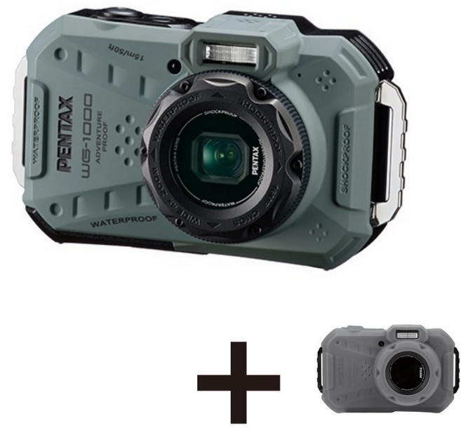 펜탁스 WG-1000 카메라 리코 수중 촬영 방수 아웃도어 +실리콘 케이스, 올리브