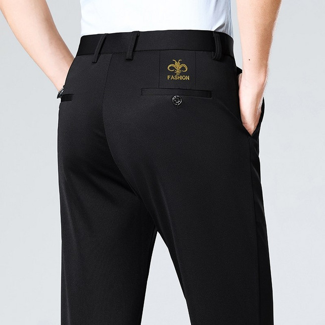 FASHION 經典直筒總裁褲 輕薄透氣高彈力 商務休閒修身西褲 瞬間涼感抗皺免燙