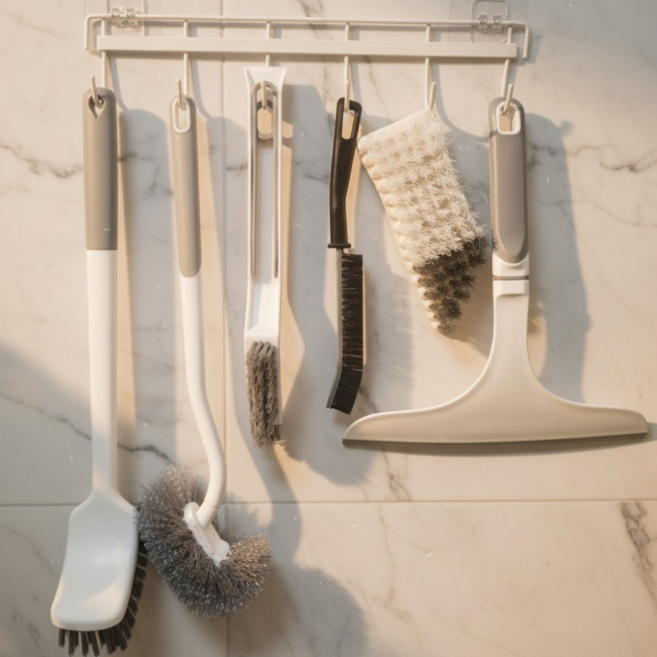 니드닛 욕실 청소 도구 세트 8종 화장실 청소솔 바닥솔 틈새 브러쉬 스퀴지 변기솔 거치대, 1세트, 혼합색상