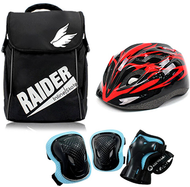 에어워크 마리 핑크 아동 인라인 스케이트 보호장비 세트 / 인라인 가방+헬멧+보호대, 헬멧_레드/가방_블랙:보호대_블루_M, 1개
