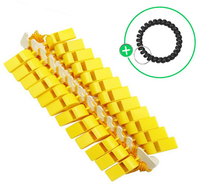 (칼라 호루라기 2호 24P+스프링키고리1P) 호로라기 플라스틱 휘슬 호각 피리 경보음, 24개, 6) 옐로