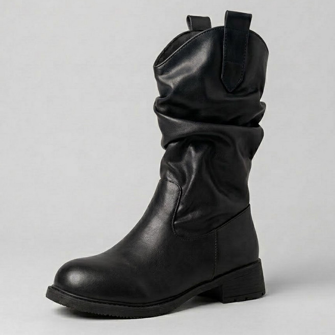 타니즈 레덤 주름 웨스턴 미들부츠 힐 3.5cm