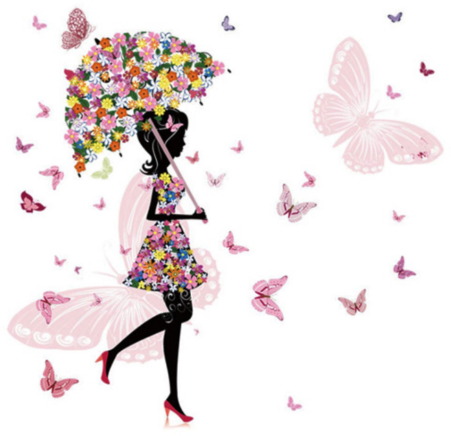 플라워나비 우산소녀 전사지 티셔츠 에코백 의류 리폼 패치 필름, 1개