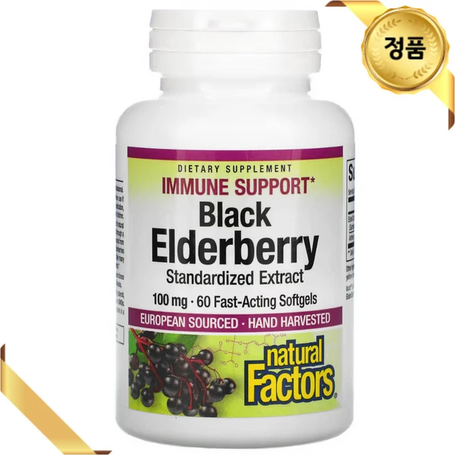 내추럴팩터스 블랙 엘더베리 100mg 60 소프트젤 속방정 폴리페놀 안토시아닌 삼부커스, 1개, 60정 - 쿠팡