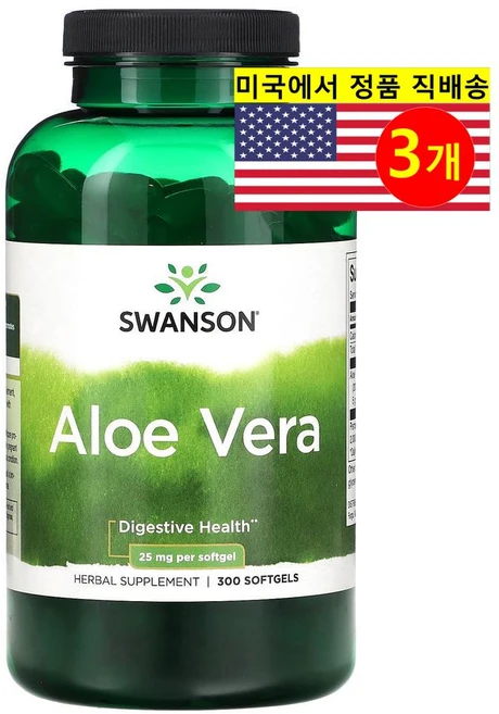 Swanson 알로에 베라 추출 25mg Aloe Vera Gel, 3개, 300정 - 쿠팡