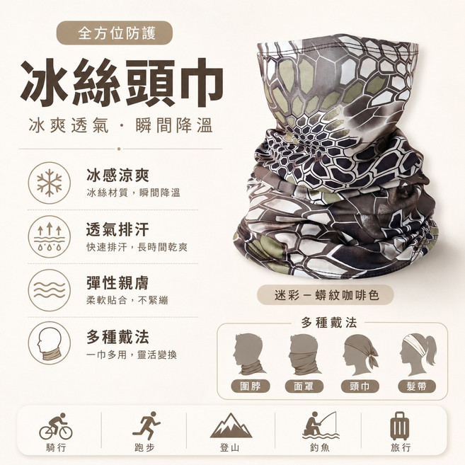 冰絲頭巾 冰爽透氣 瞬間降溫 防曬 多用途