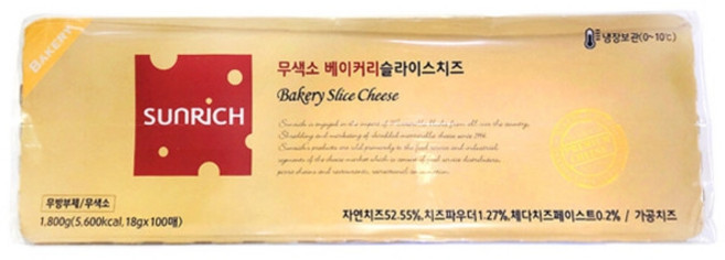 썬리취 무색소 베이커리 슬라이스치즈 18gx100매, 1.8kg, 1개
