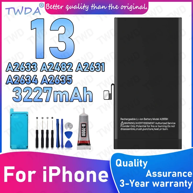 A2655H iPhone 13/A2633/A2482/A2631/A2634/A2635 배터리용 대용량 3227mAh 새로운 고품질+ 도구, 03 A2635, 01 빠른  Mainland