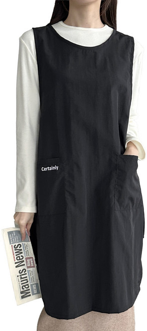 두리앤고 빅사이즈 방수 앞치마 루즈핏 카페 조끼형, 블랙, 1개