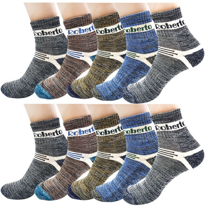 SUNWOO 로베르토 등산양말 10컬레 도톰 이중바닥 장목 단목 남성 여성, 랜덤발송(5컬레 같은색+5컬레 같은색), 1개