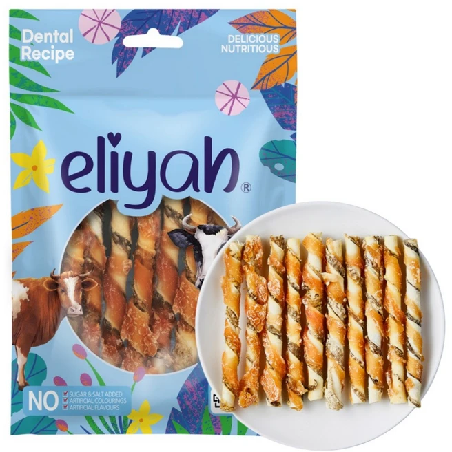 [4+1] 엘리야 트리플미트 강아지 간식 치석제거 개껌, 5개, 닭가슴살 대구 - 쿠팡