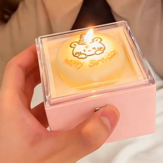 CozyLab 미니 생일케이크 링박스 목걸이 반지선물함 자동회전 생일 프러포즈, 1개, 핑크