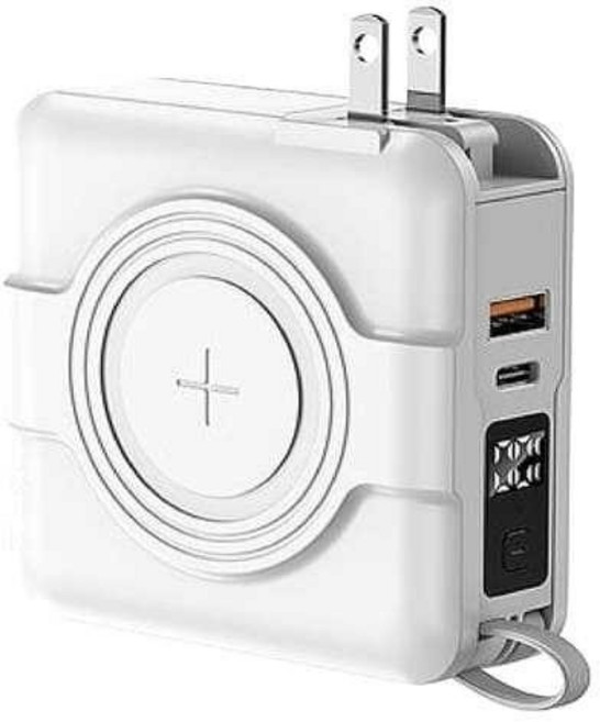 Oweida 歐威達 AC萬用多功能行動電源 10000mAh 無線充電 智能顯示 可折疊插頭, 白色