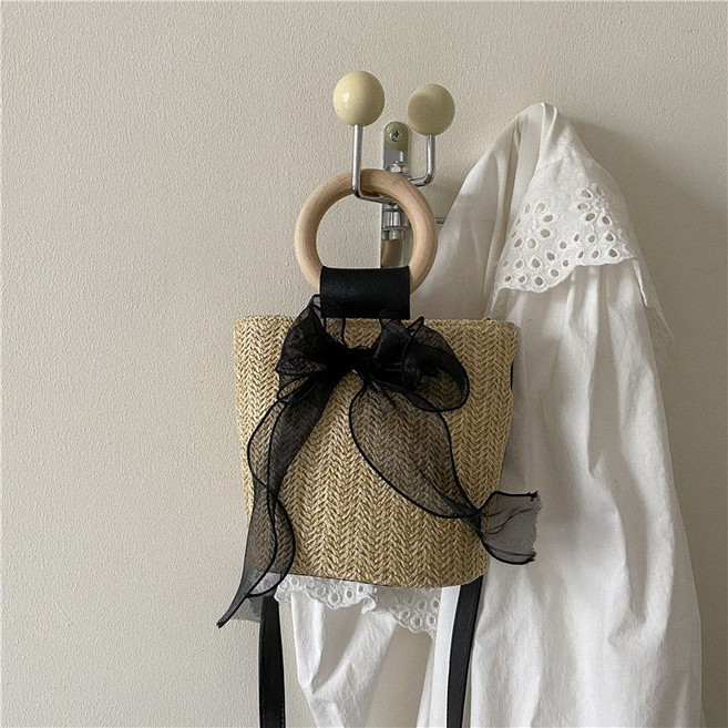 여성 여름 라탄 숄더백 캐주얼 트렌디 핸드 버킷백 바캉스룩 대용량 밀짚 가방 패션 크로스 토트백 YHY