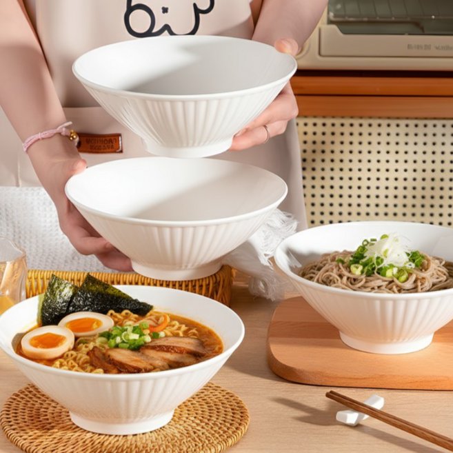 [트라움] 심플 면기 1+1세트 예쁜 호텔식 고급 도자기 그릇, 2개, 화이트