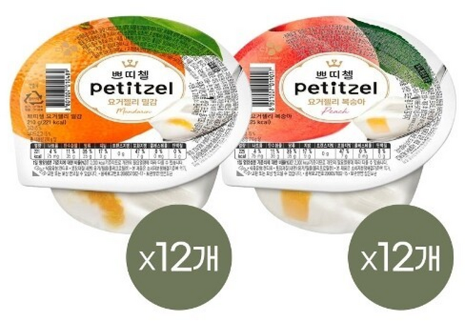 쁘띠첼 푸딩 요거트젤리 밀감 x+복숭아, 12개, 210g