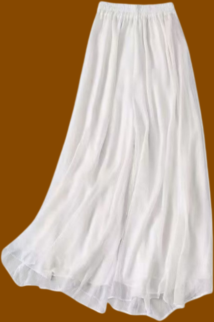 Makone 여성 더블 레이어 쉬폰 팬츠 여름 루즈핏 날씬해 보이는 캐주얼 와이드 치마바지 드레이프 시스루 프레어 바지