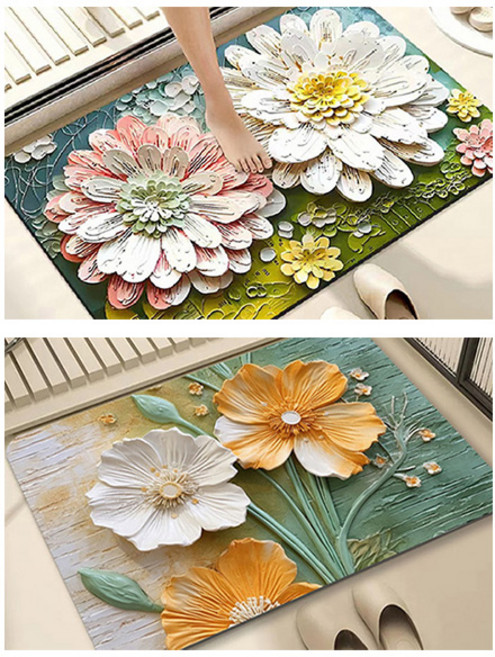 1+1 언제나 뽀송뽀송 3D 입체 플로랄 규조토 발매트 40x60, 덴더라이언+매그놀리아