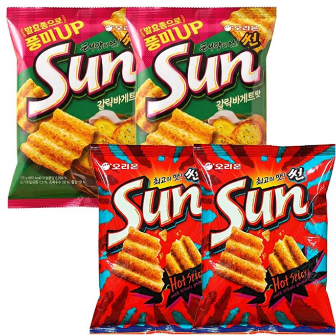 오리온 썬칩 2종 (핫스파이시 66g + 갈릭바게트 135g), 2세트, 201g