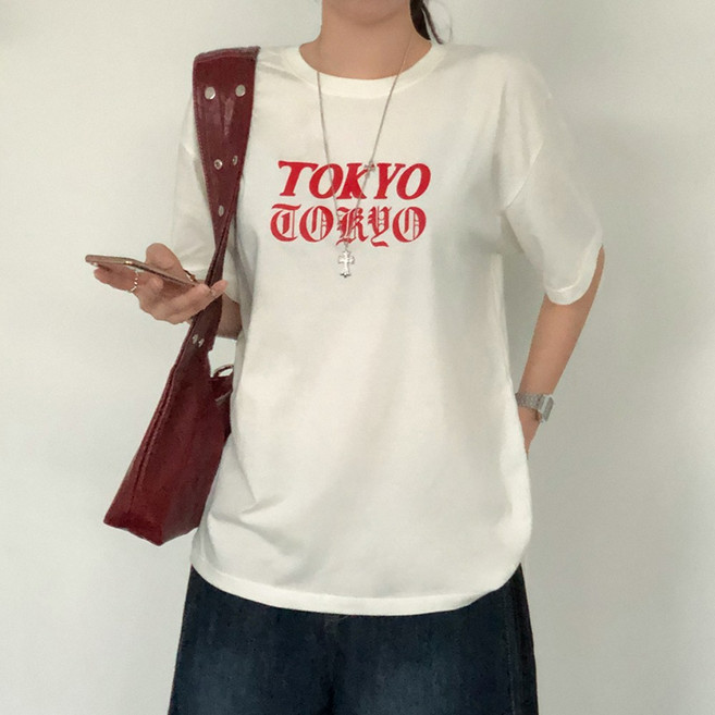 티데일리 도쿄 프린팅 오버핏 20수 라운드 반팔 티셔츠