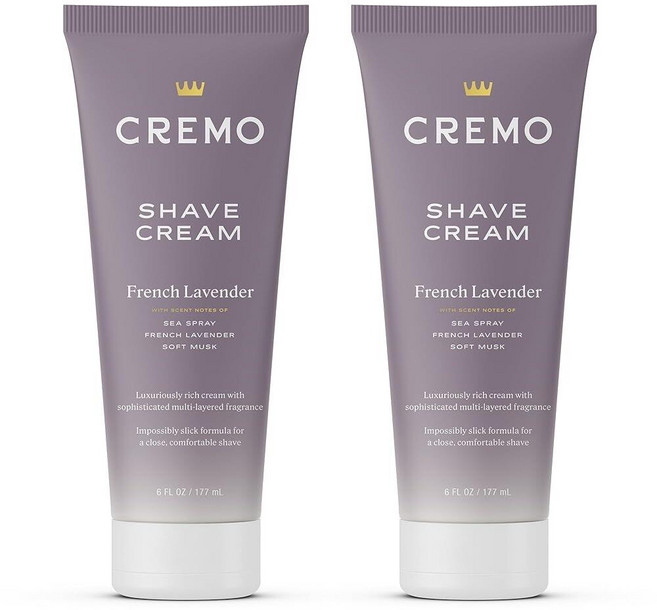 Cremo 바닐라 앤 오키드 모이스처라이징 쉐이브 크림 놀랍도록 우수한 울트라 슬릭 면도 흠집 상처 및 면도기 화상 방지 177.2ml(6온스) (2팩), 2팩, 프렌치 라벤더