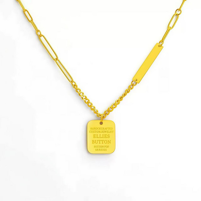 MYN 한일 트렌드 심플 스퀘어 펜던트 네크리스 (영문 각인)