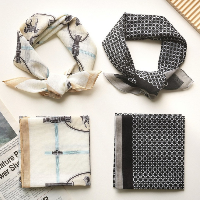 루시아 국내산 순면 100% 쁘띠 스카프 손수건 2종 세트