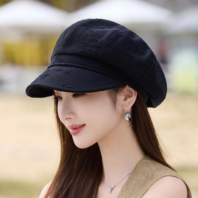 輕薄時尚報童帽女 米白色花朵刺繡鴨舌帽