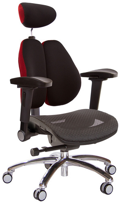 GXG 高雙背工學椅 電腦椅 型號3076, 黑面金屬紅