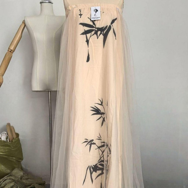 孕婦拍照服裝 新中式復古水墨畫抹胸裙禮服
