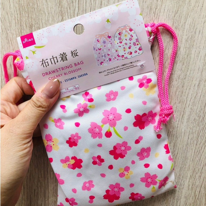 DAISO 櫻花圖案束口袋, 1個, 白色